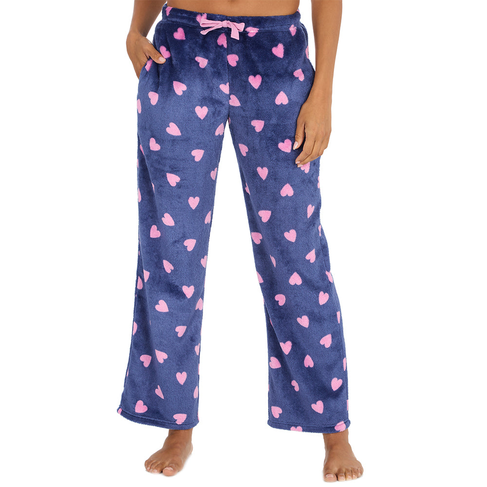 Ladies Navy Hearts Fleece Pyjama Bottoms