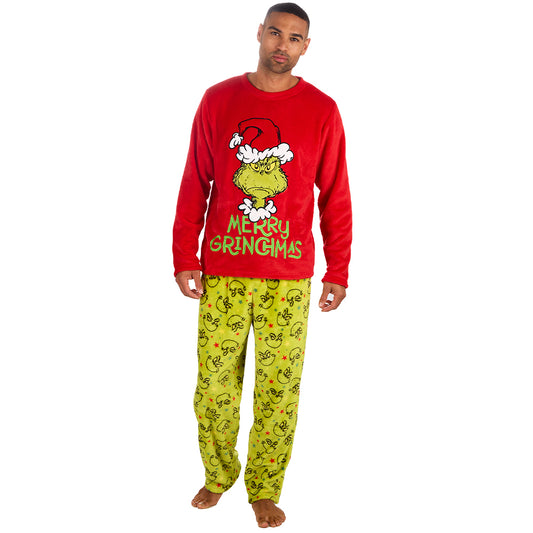 Mens Christmas Grinch Snuggle Fleece Pyjama Set