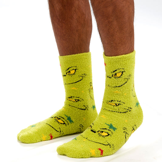 Mens Christmas Grinch Fluffy Socks