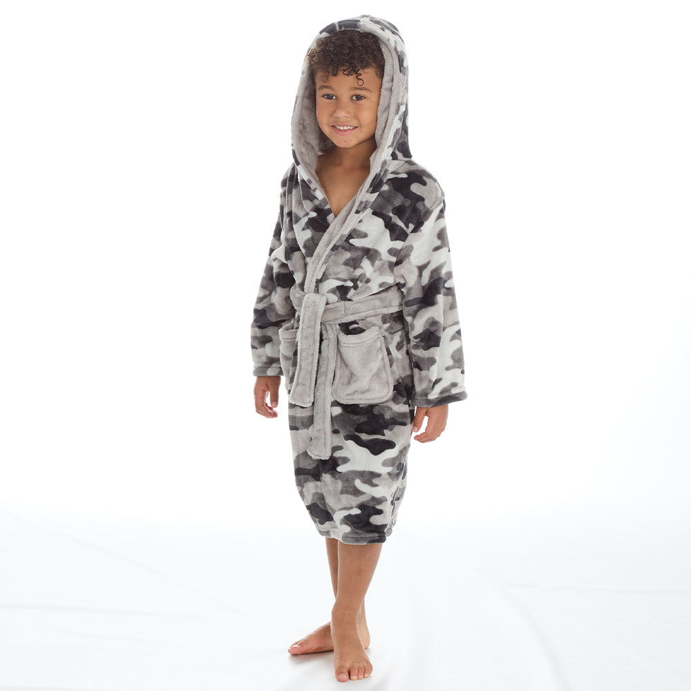 Boys Grey Camouflage Dressing Gown