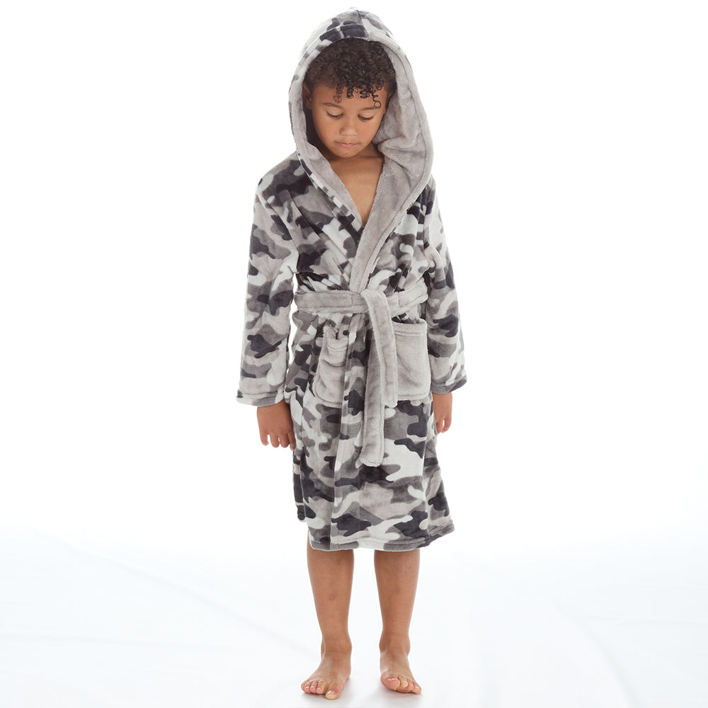 Boys Grey Camouflage Dressing Gown