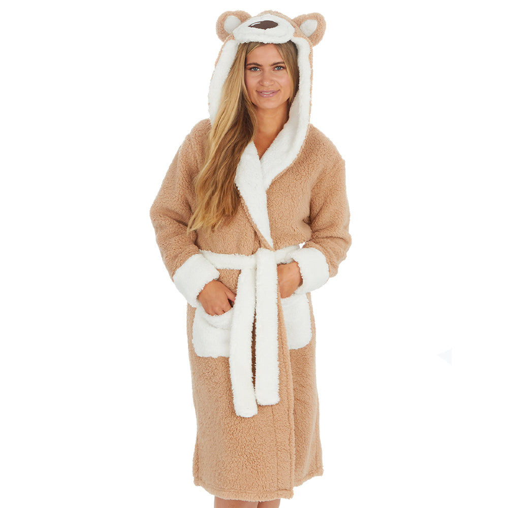 Ladies Teddy Bear Sherpa Fleece Dressing Gown