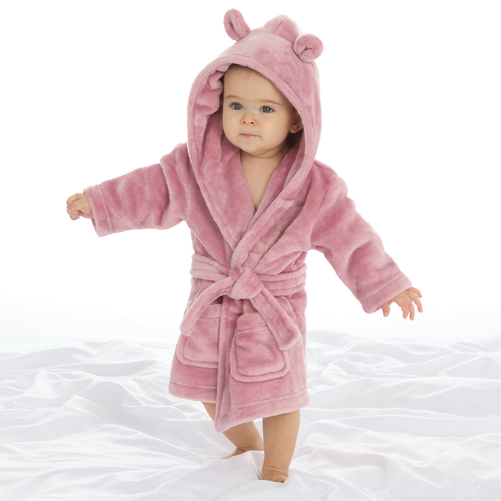 Baby Dusky Pink Bear Ears Dressing Gown