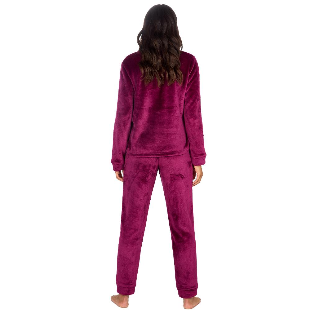 Ladies Burgundy Fleece Pyjama Set