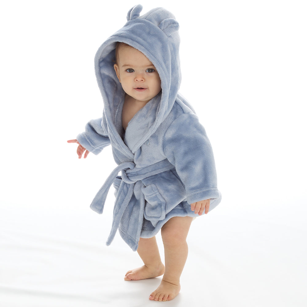 Baby Dusky Blue Bear Ears Dressing Gown