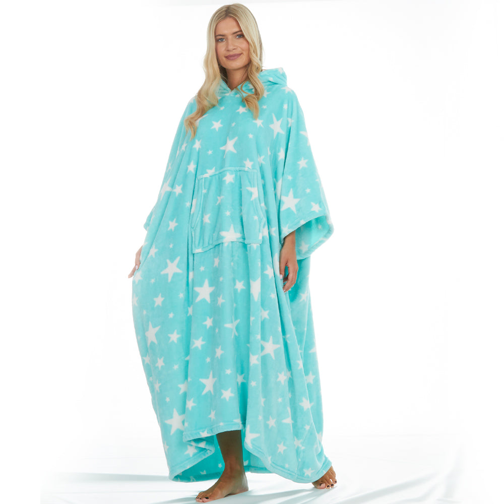 Ladies Mint Stars Poncho Hooded Blanket