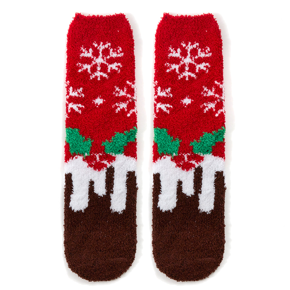 Ladies Christmas Pudding Fluffy Socks