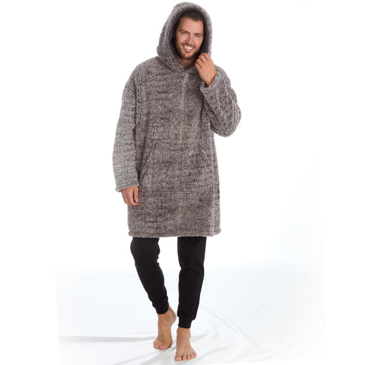 Mens Grey Frosted Sherpa Blanket Hoodie