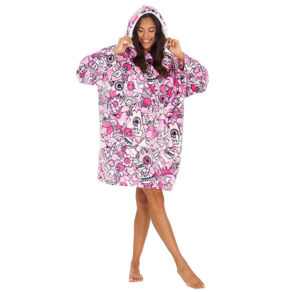 Ladies Doodles Pink Blanket Hoodie