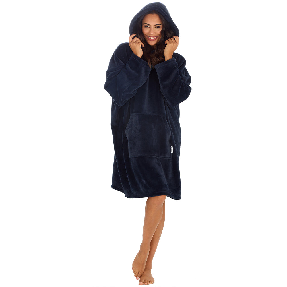 Ladies Navy Coral Fleece Blanket Hoodie