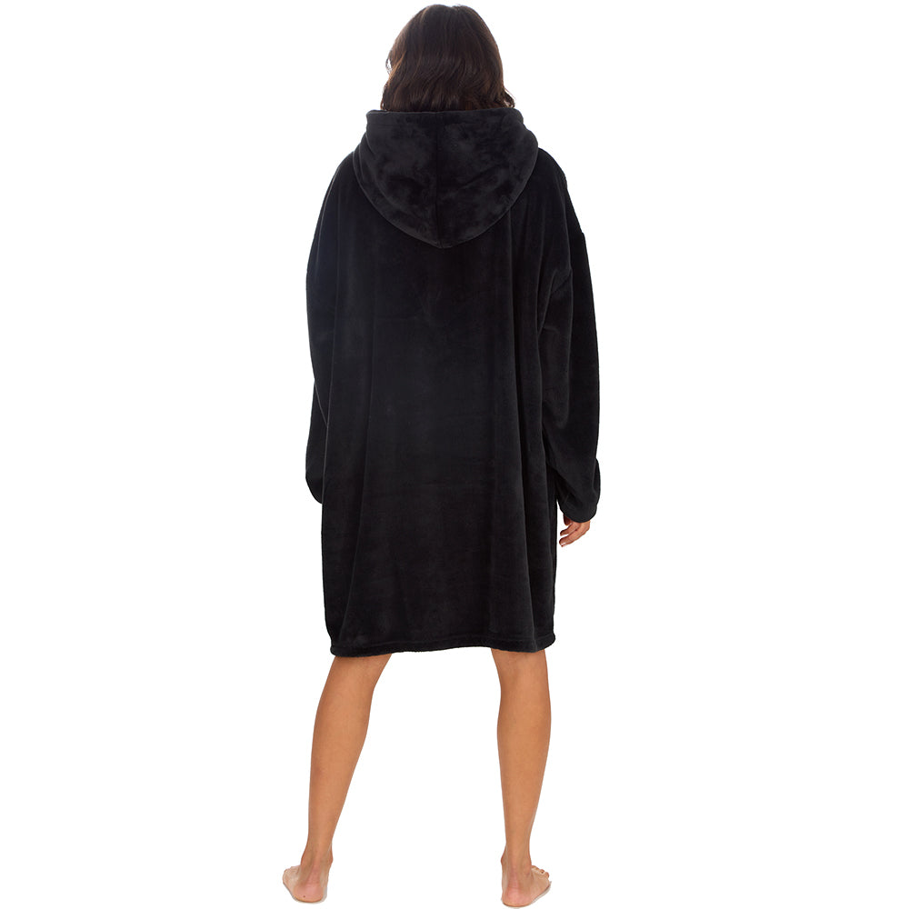 Ladies Black Coral Fleece Blanket Hoodie