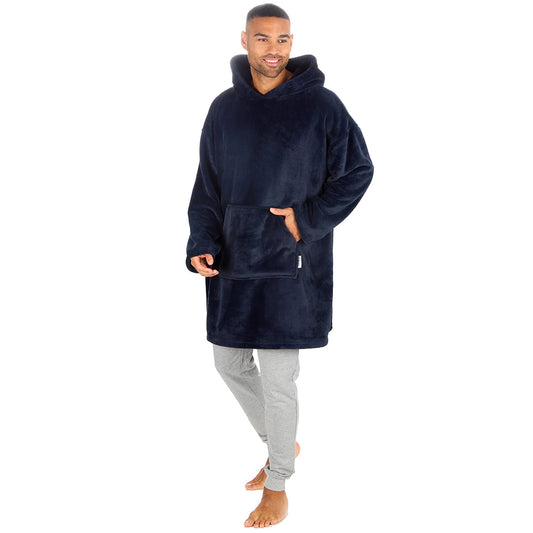 Mens Navy Coral Fleece Blanket Hoodie