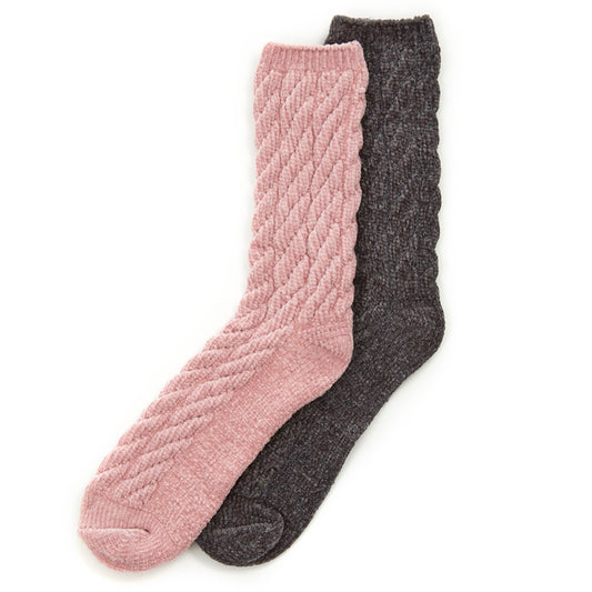 Ladies Chenille Cable Pink Bed Socks