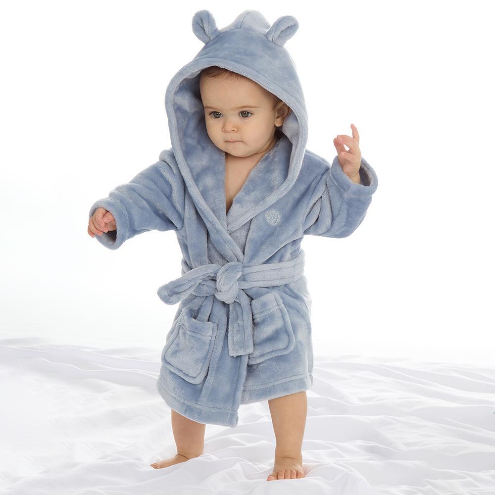 Baby Dusky Blue Bear Ears Dressing Gown