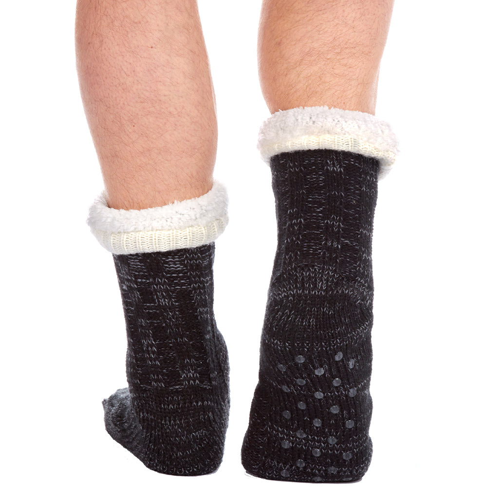 Mens Cable Knit Black Slipper Socks