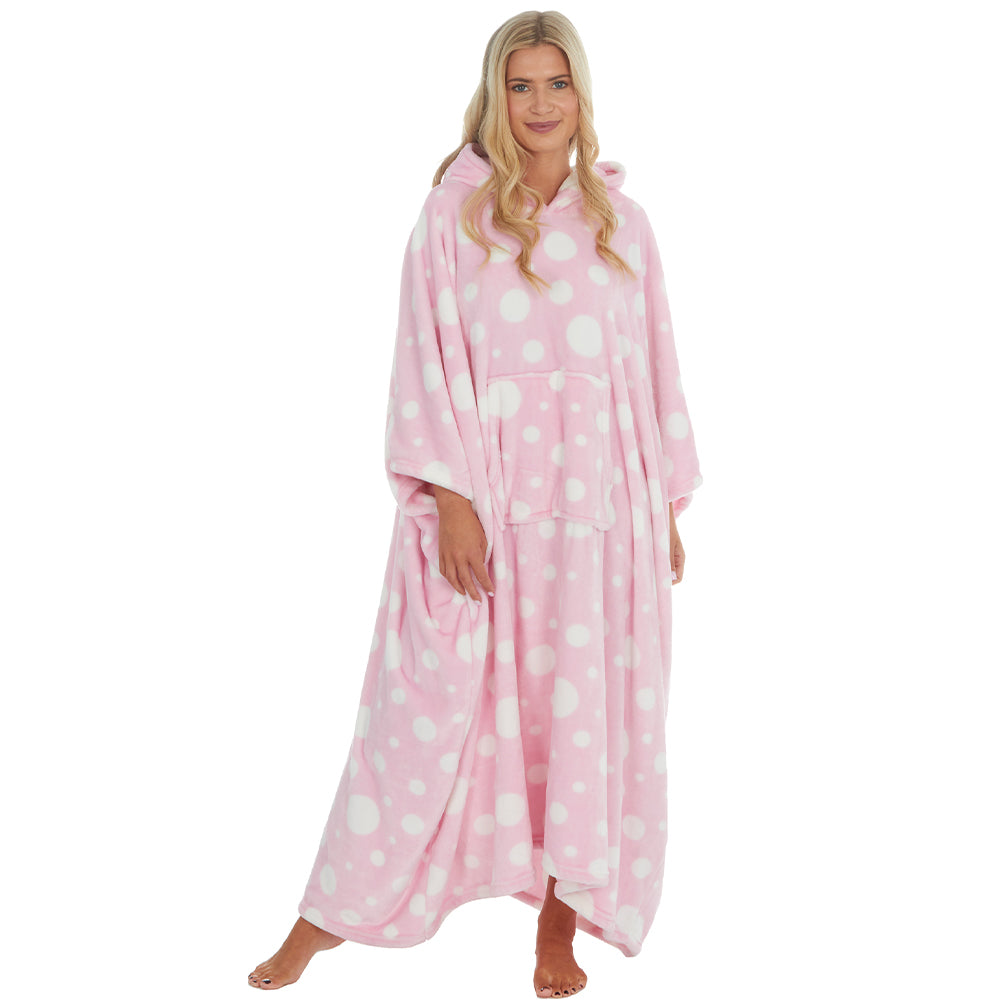 Ladies Pink Spotted Poncho Hooded Blanket