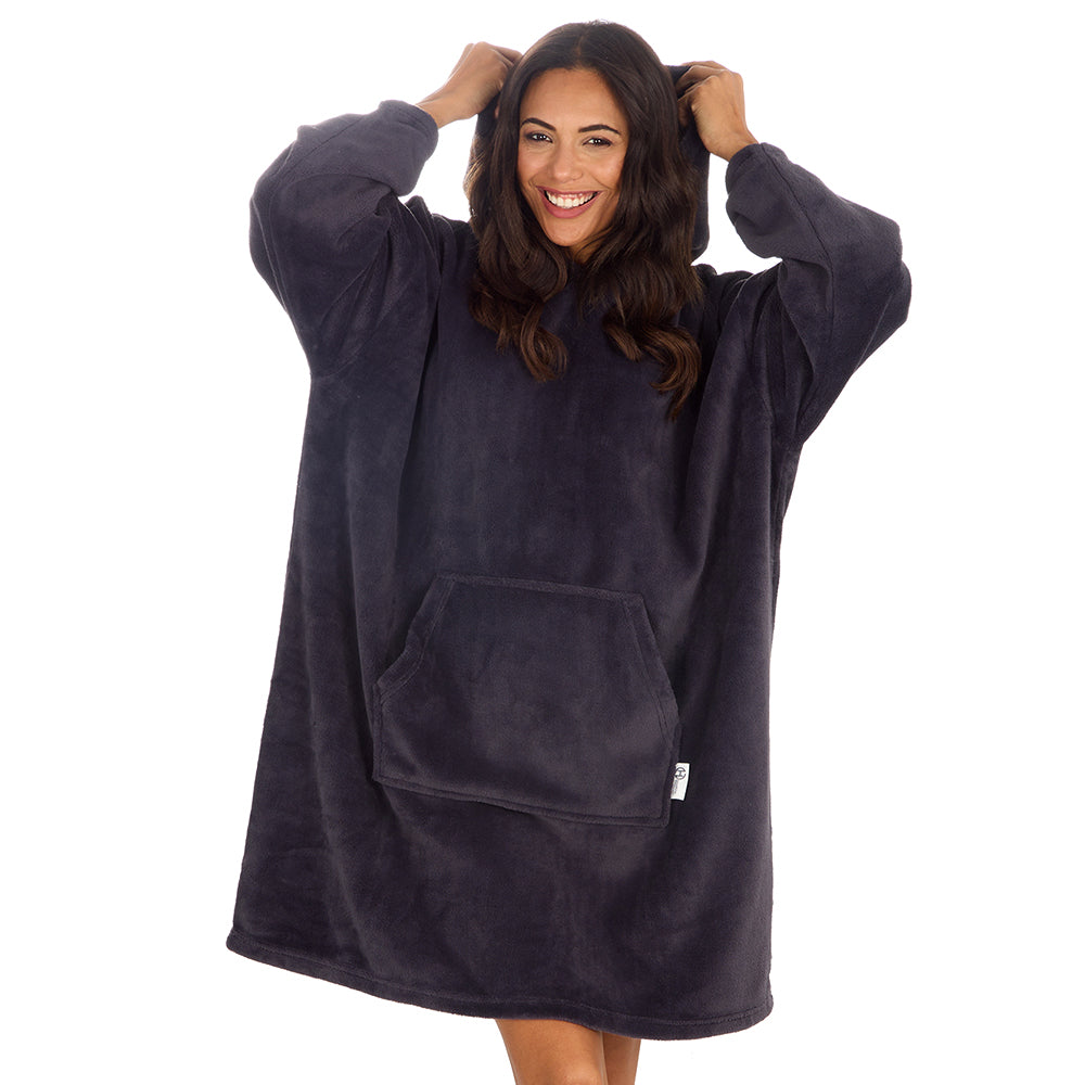 Ladies Charcoal Coral Fleece Blanket Hoodie