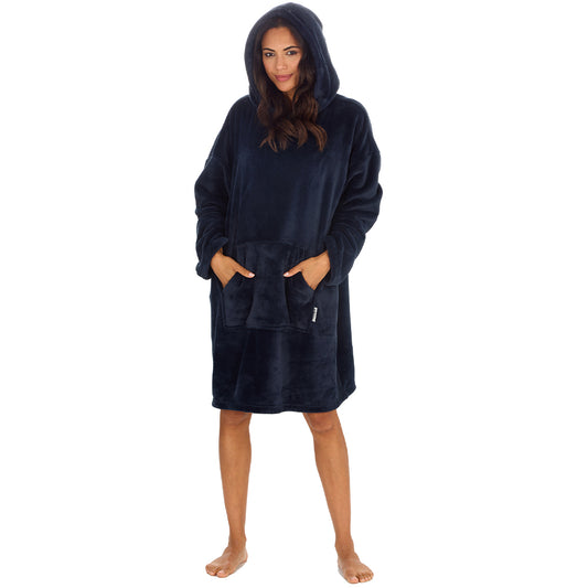 Ladies Navy Coral Fleece Blanket Hoodie