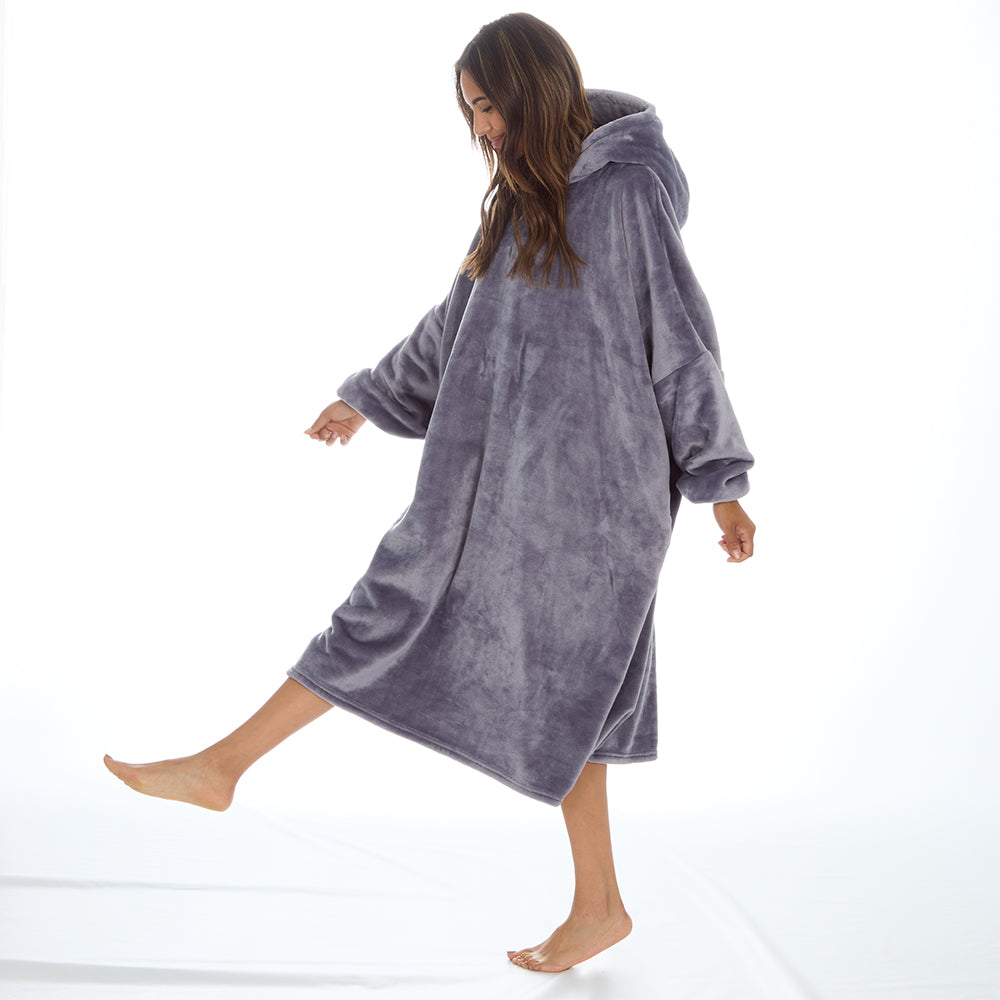 Ladies Charcoal Longline Hooded Blanket