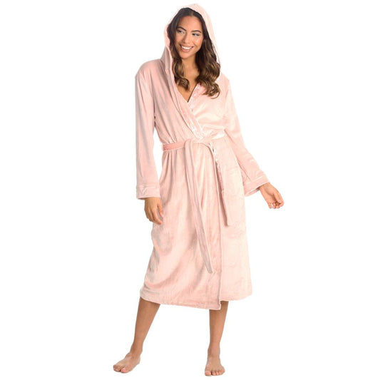 Ladies Luxury Velour Pink Dressing Gown 