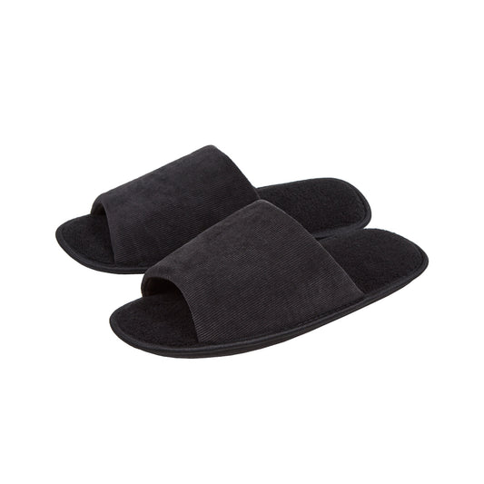 Mens Black Corduroy Open Toe Slippers