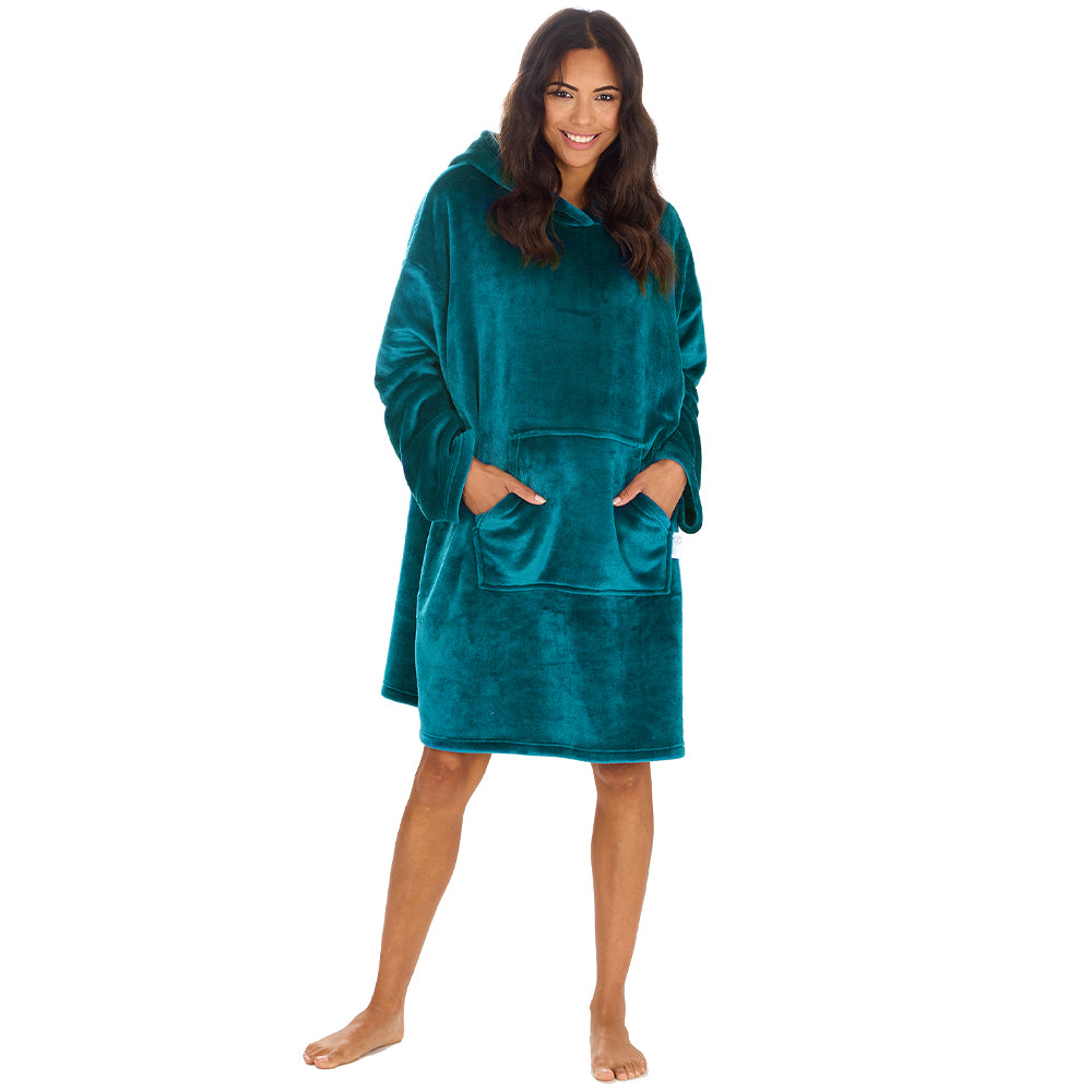 Ladies Shimmer Teal Blanket Hoodie