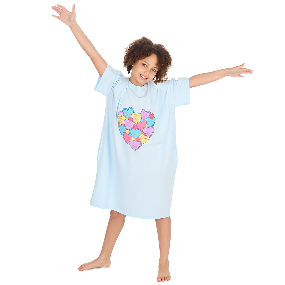 Girls Love Hearts Blue Oversize Sleep Tee