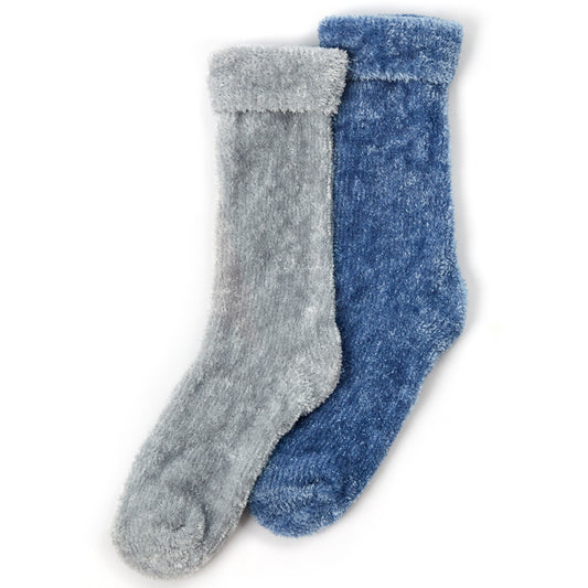 Ladies Chenille Blue Bed Socks 