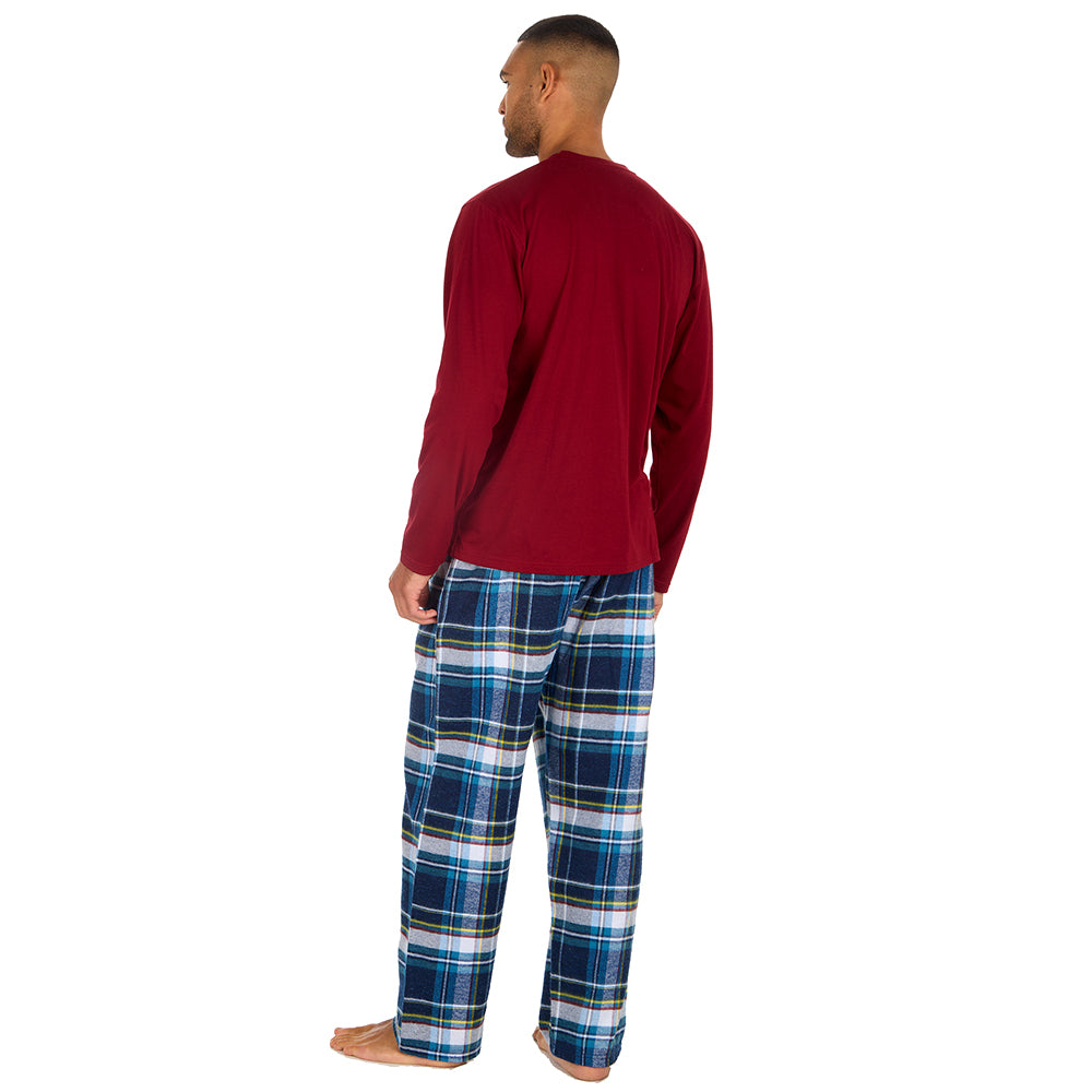 Mens Burgundy Check Jersey Pyjama Set