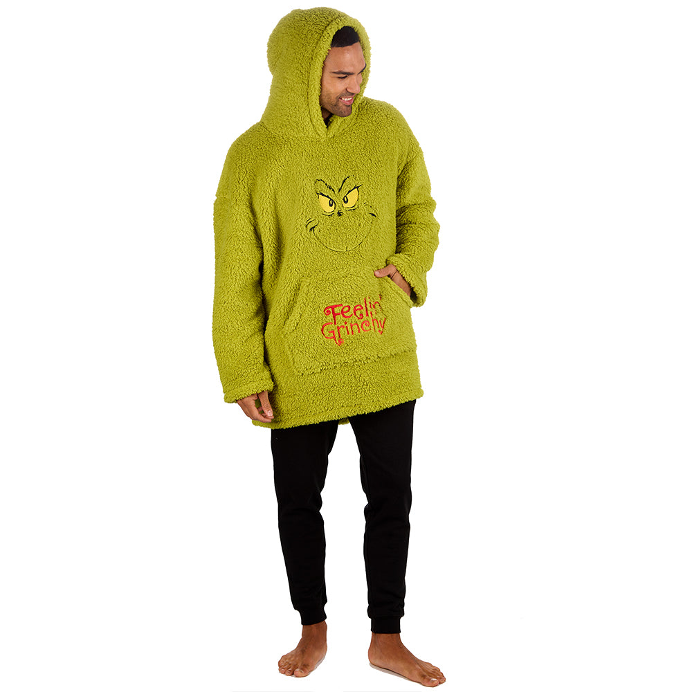 Mens Grinch Sherpa Blanket Hoodie