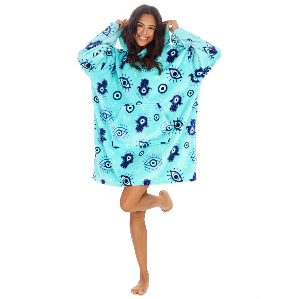 Ladies Evil Eye Aqua Blanket Hoodie