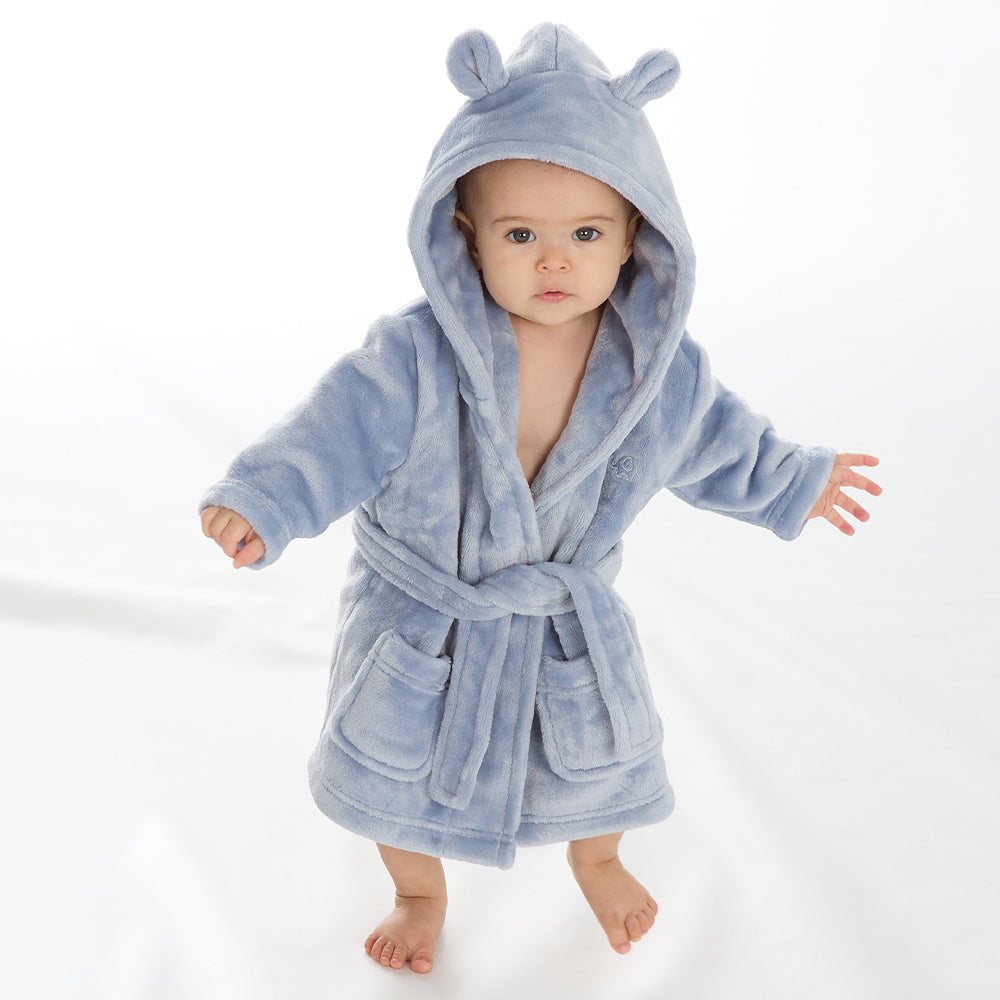 Baby Dusky Blue Bear Ears Dressing Gown