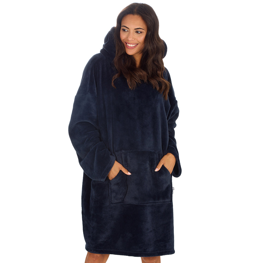 Ladies Navy Coral Fleece Blanket Hoodie