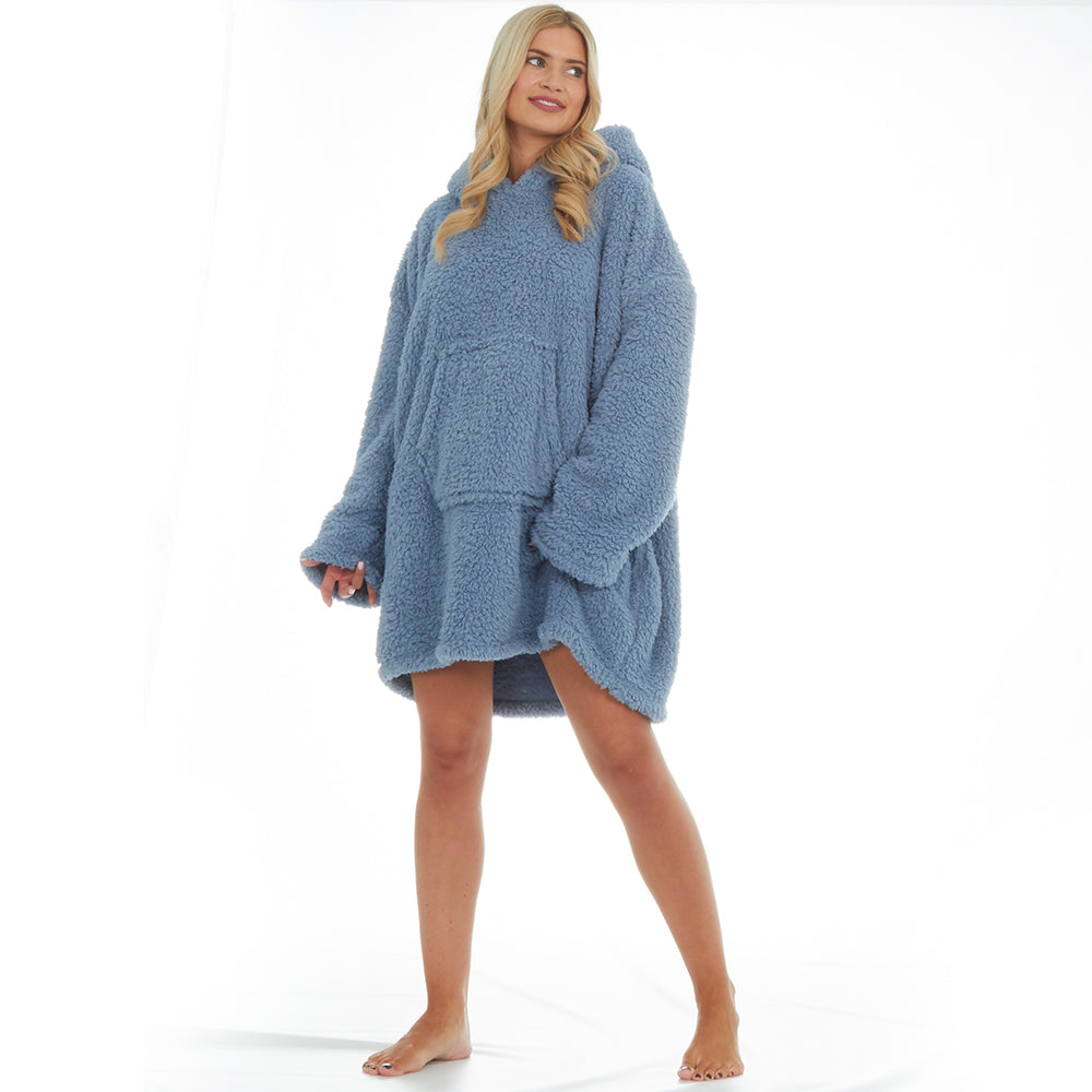 Ladies Blue Sherpa Fleece Blanket Hoodie