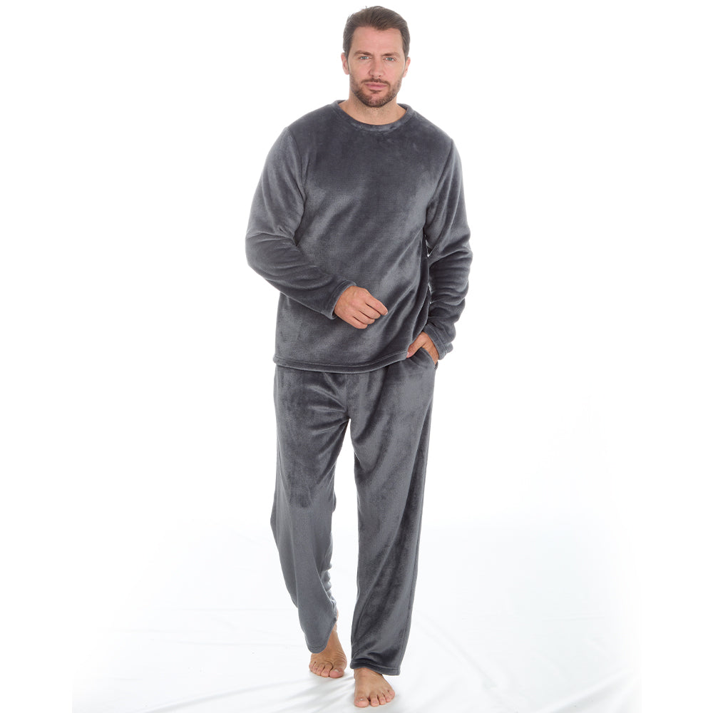 Mens Plain Grey Fleece Pyjama Set