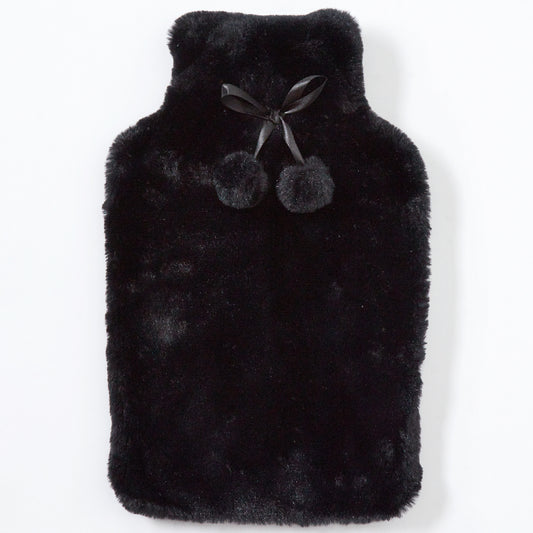 Faux Fur 2L Black Hot Water Bottle