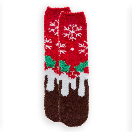 Ladies Christmas Pudding Fluffy Socks