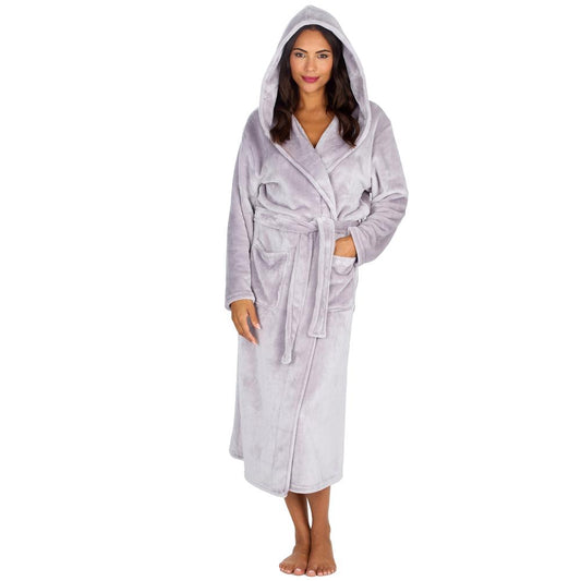 Ladies Silver Long Hooded Dressing Gown