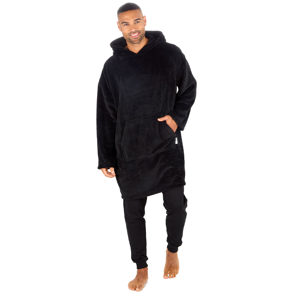 Mens Black Coral Fleece Blanket Hoodie