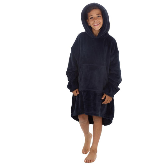 Boys Navy Coral Fleece Blanket Hoodie