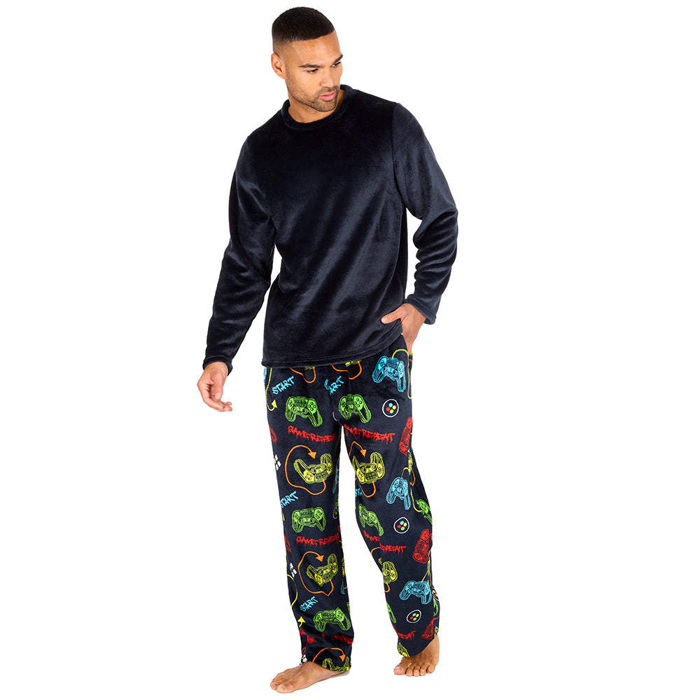  Mens Gamer Navy Fleece Pyjama Set