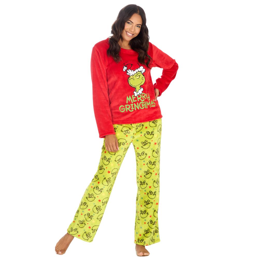 Ladies Christmas Grinch Snuggle Fleece Pyjama Set