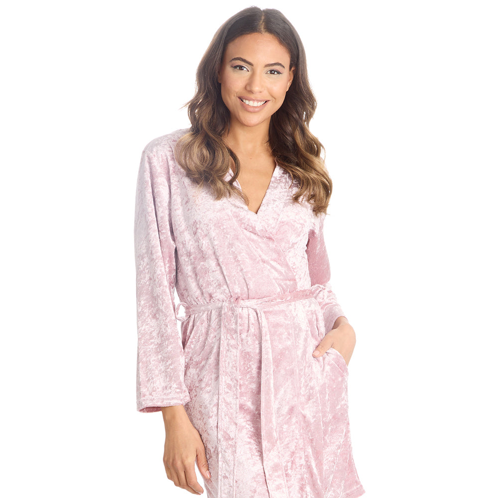 Ladies Luxury Pink Velvet Kimono Robe