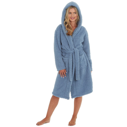 Ladies Blue Sherpa Fleece Dressing Gown