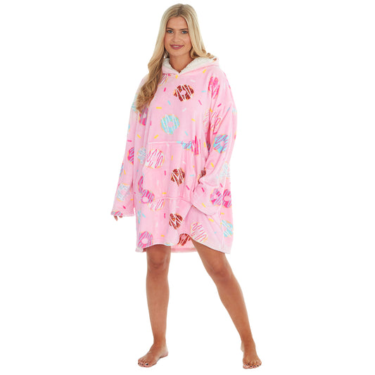 Ladies Pink Dounts Blanket Hoodie