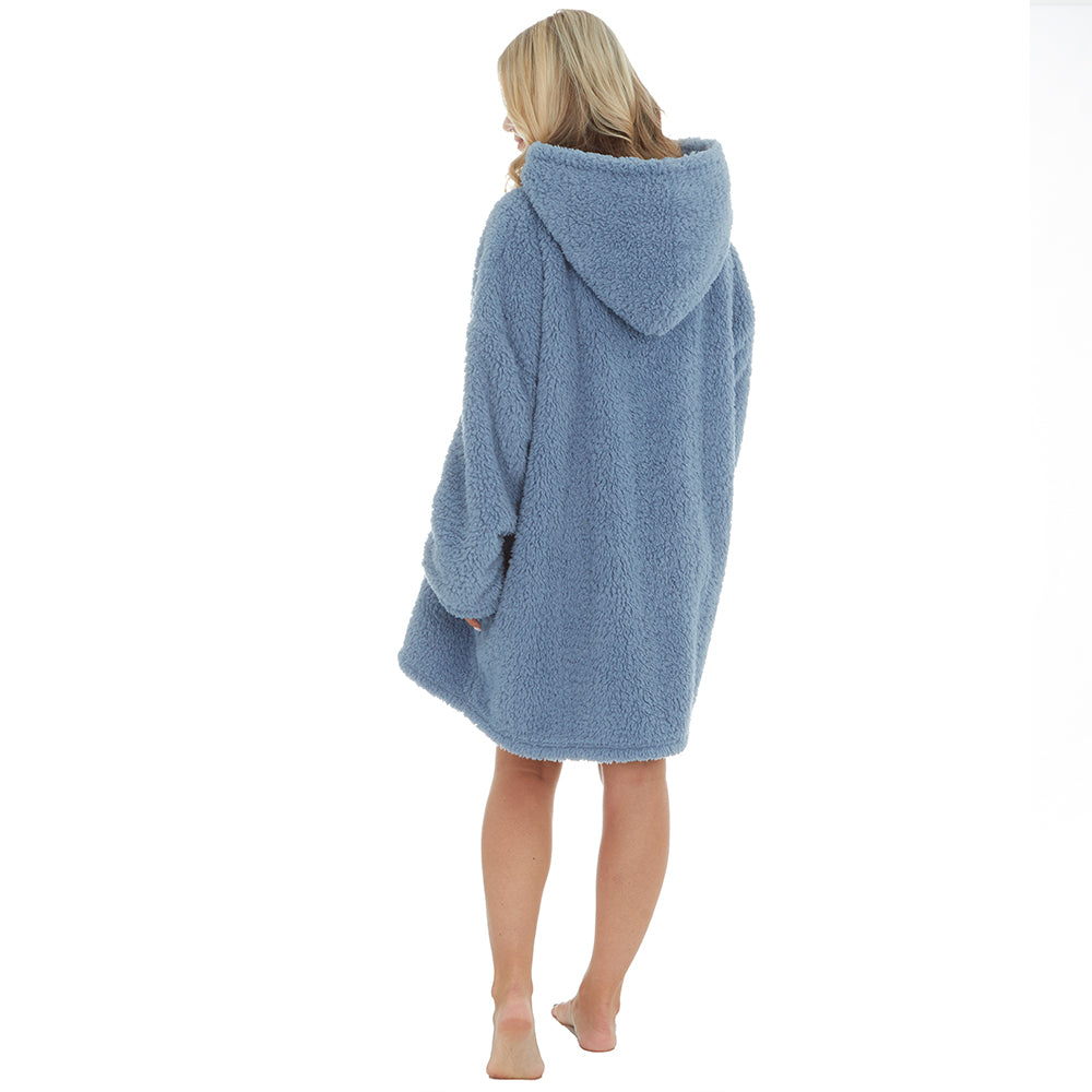 Ladies Blue Sherpa Fleece Blanket Hoodie