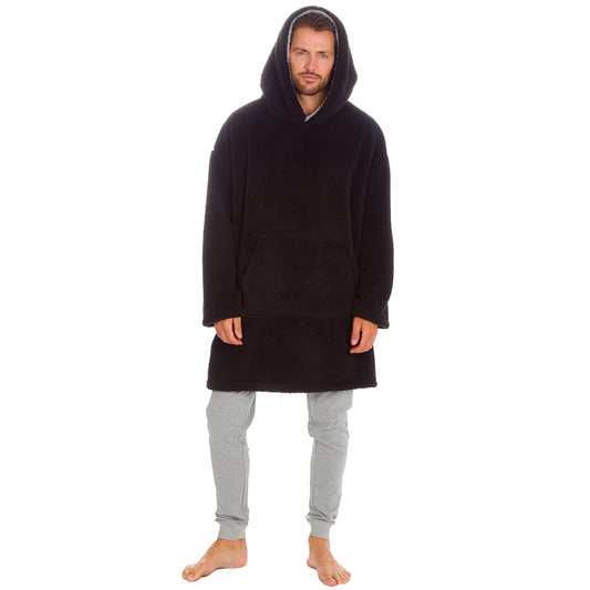 Mens Black Snuggle Fleece Blanket Hoodie