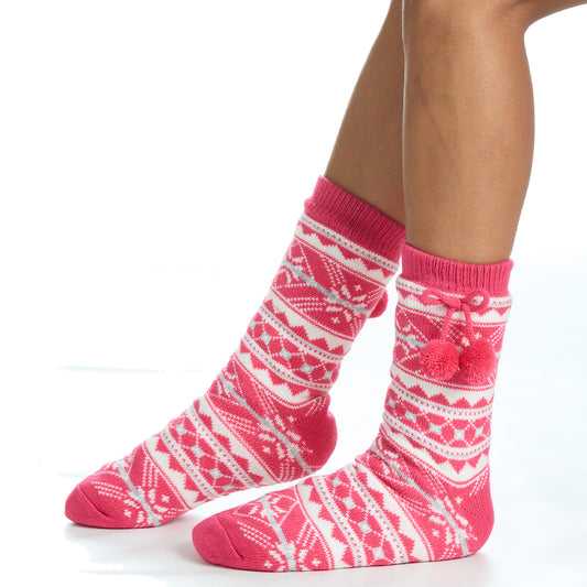 Ladies Fair Isle Pink  Slipper Socks