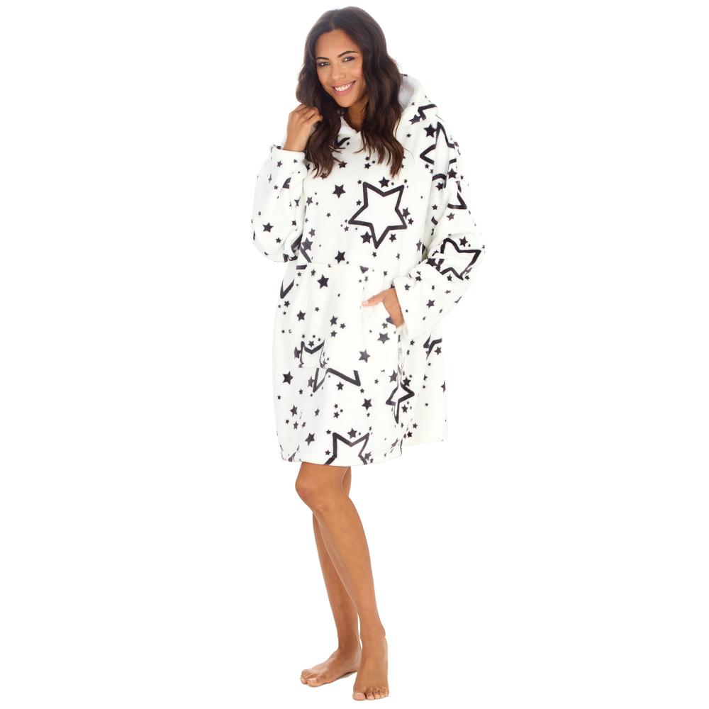 Ladies Stars White Blanket Hoodie