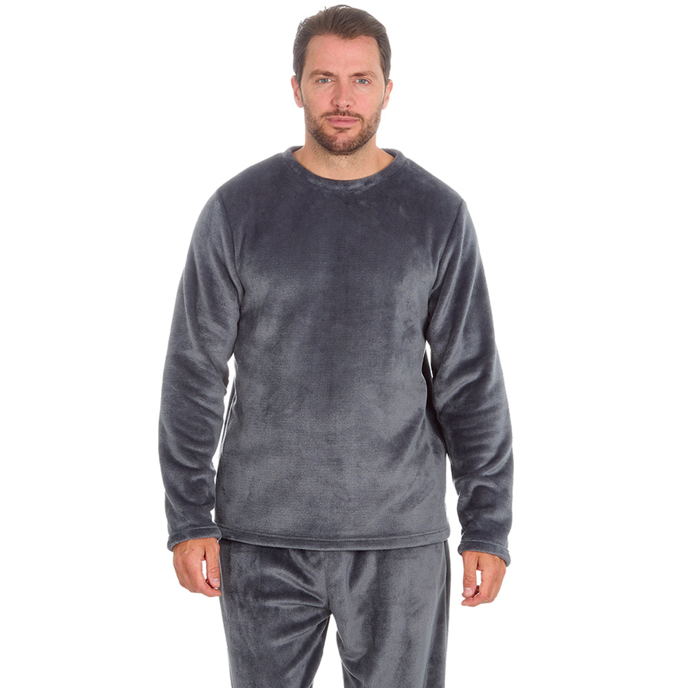 Mens Plain Grey Fleece Pyjama Set